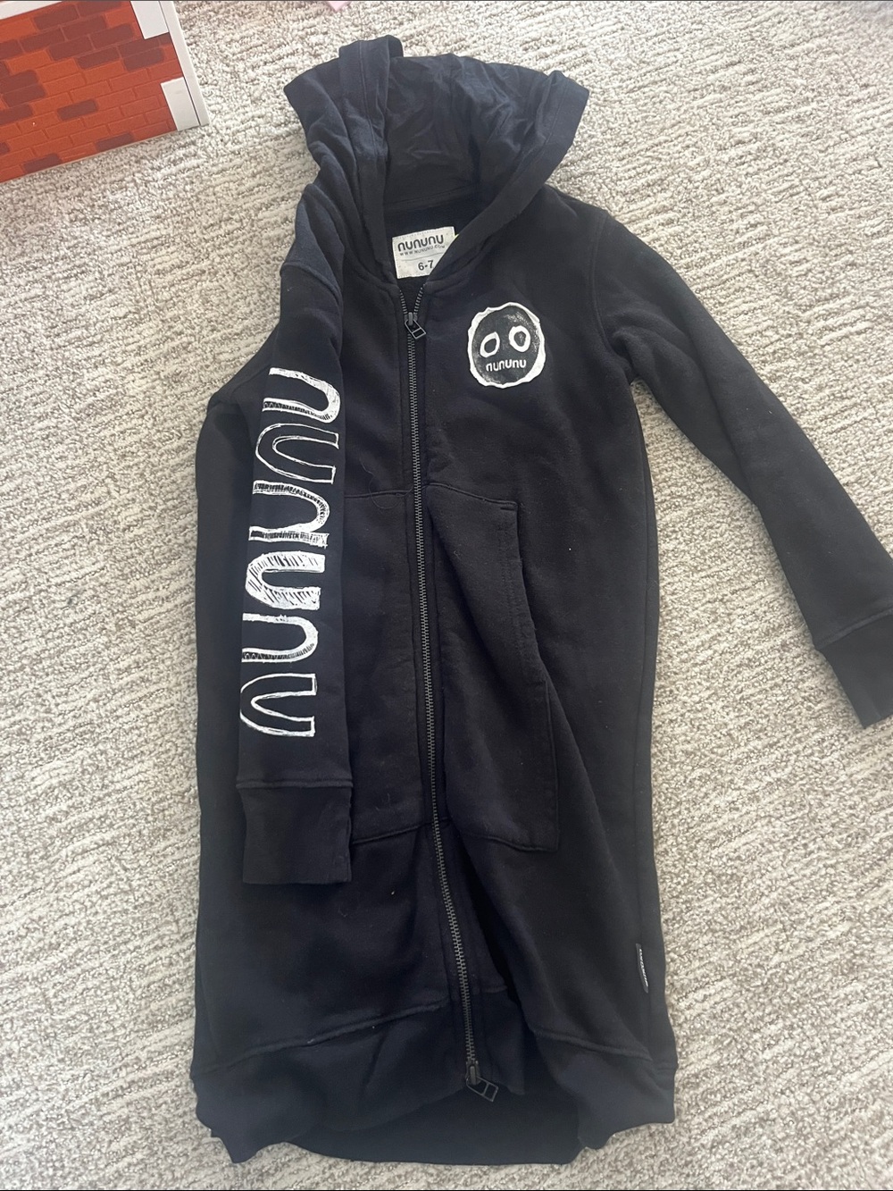 nununu Black Hooded Zip Dress with Logo Sleeve